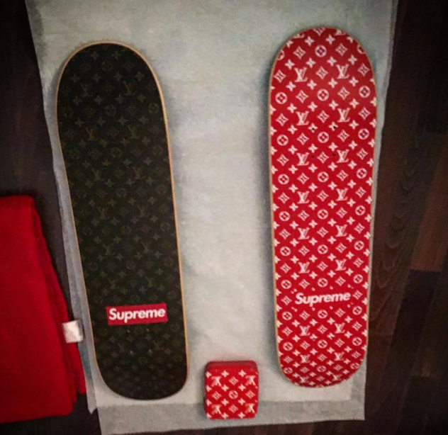 The Peak Singapore - The Louis Vuitton X Supreme skateboard, complete with  leather trunk. Each piece is made to order, so this is on loan from its  lucky owner.