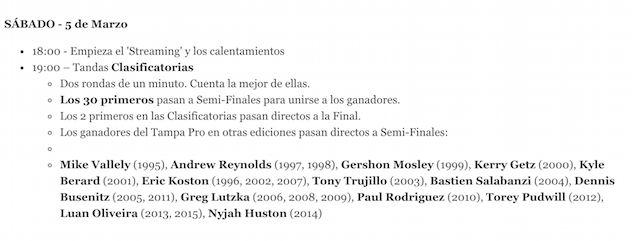 Tampa Pro 2016: Información general