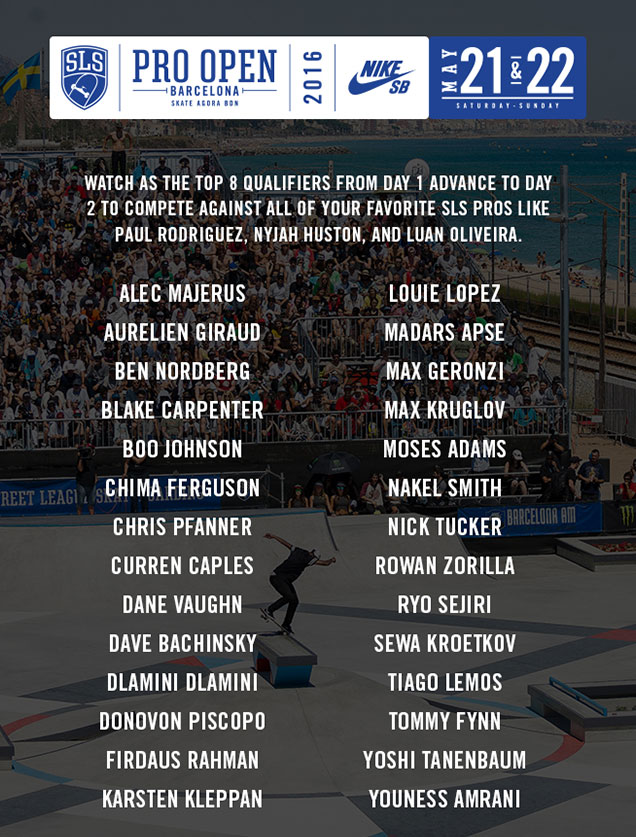 SLS anuncia los skaters que irán al Pro Open de Barcelona