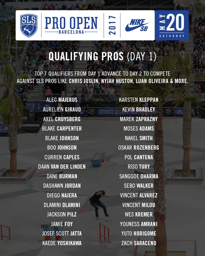 Lista de invitados al 'Pro Open' de la SLS en Barcelona